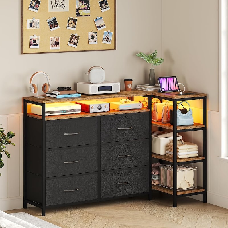 Dresser Bedroom 6 Drawers 3 Open Shelves L Shape Corner TV Stand