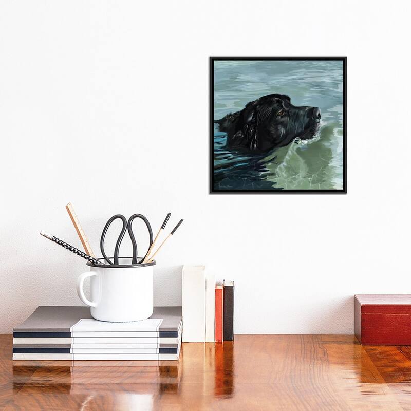 iCanvas "Black Lab Swimming" by Vicki Newton Framed Canvas Print