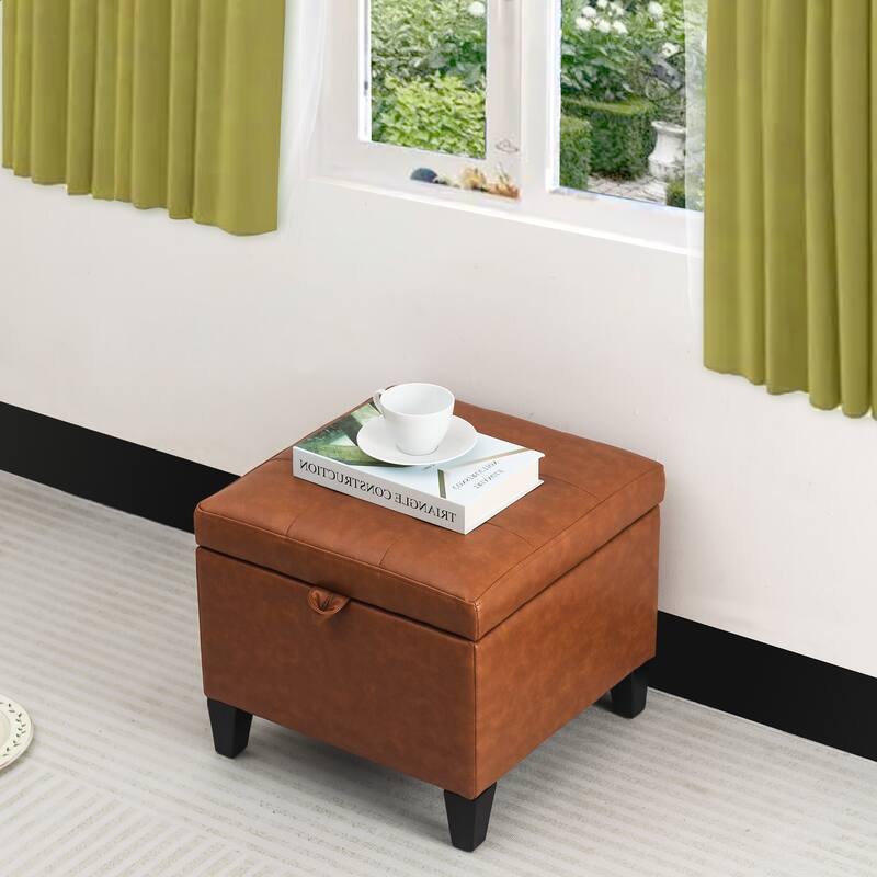 Adeco Faux Leather Tufted Flip Top Storage Ottoman