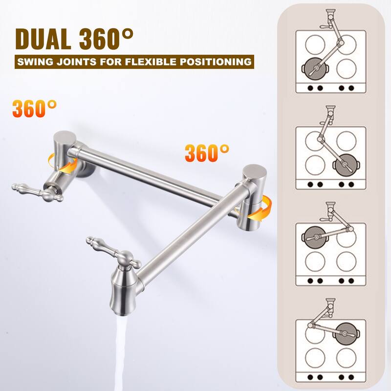 WOWOW Wall Mounted Pot Filler Faucet with Double Joint Swing Arms