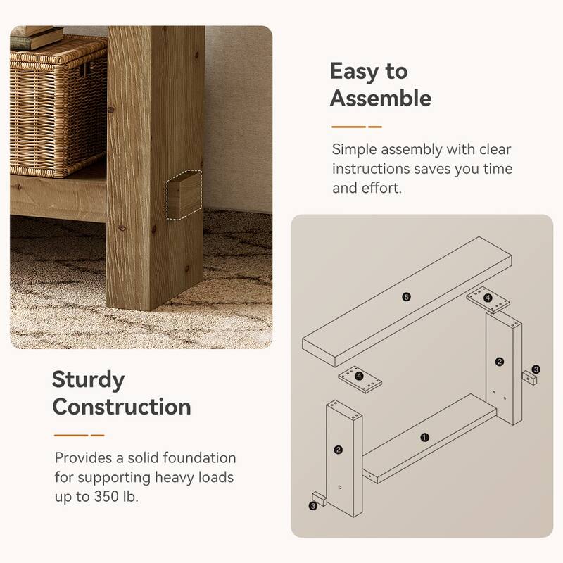 63'' Solid Wood Console Table with Shelf, 2-Tier Narrow Entryway Table