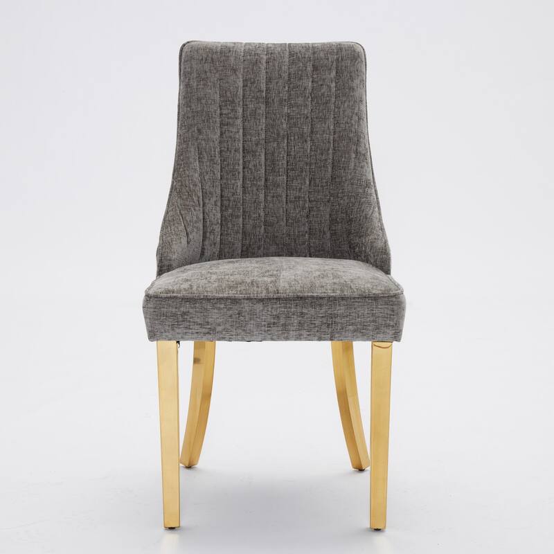 GDF Studio- Rayon Chenille Upholstered Dining Chair with Tufted Back & Golden Metal Base, Set of 2