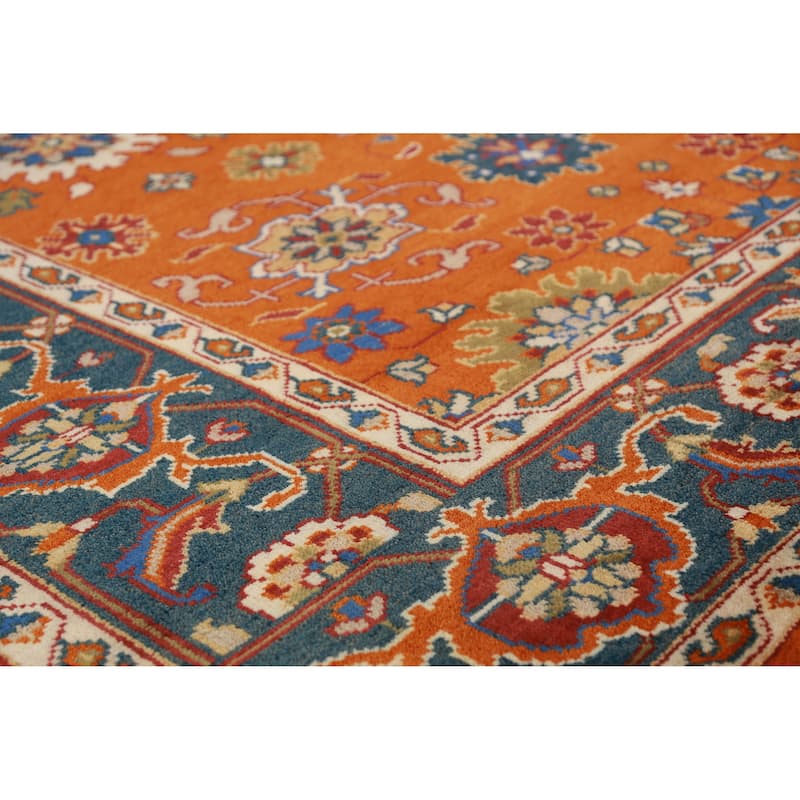 Orange Floral Oushak Indian Area Rug Hand-Knotted Wool Carpet - 7'11" x 9'11"