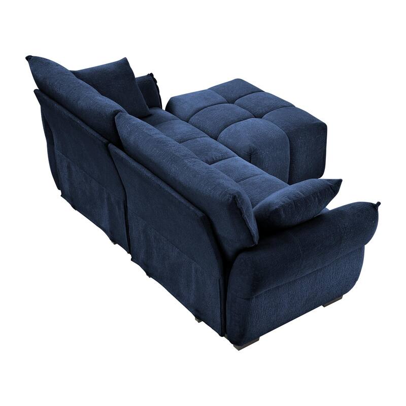 78.7" Chenille 2-Seater Sofa with Ottoman, Minimalist Design and High-Resilience Cushions