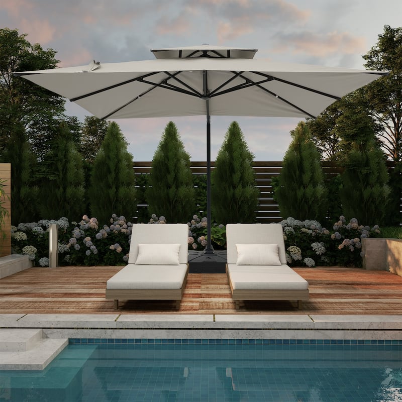 10ft Aluminum Square Double Top Cantilever Market Umbrella with Base