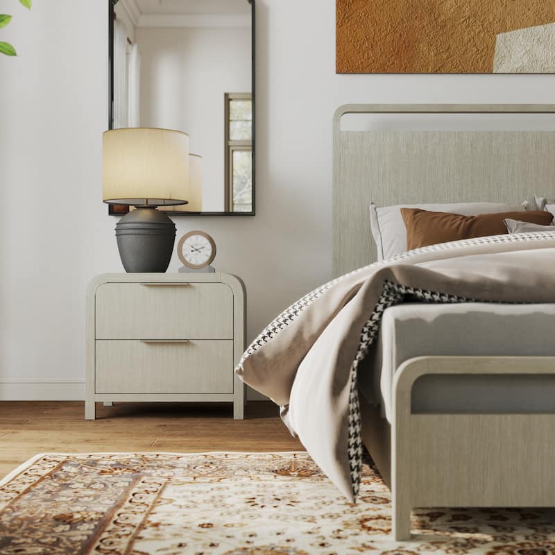 Roundhill Furniture Tavari 3-Piece Bedroom Set with Panel Bed and Two Nightstands in Light Gray