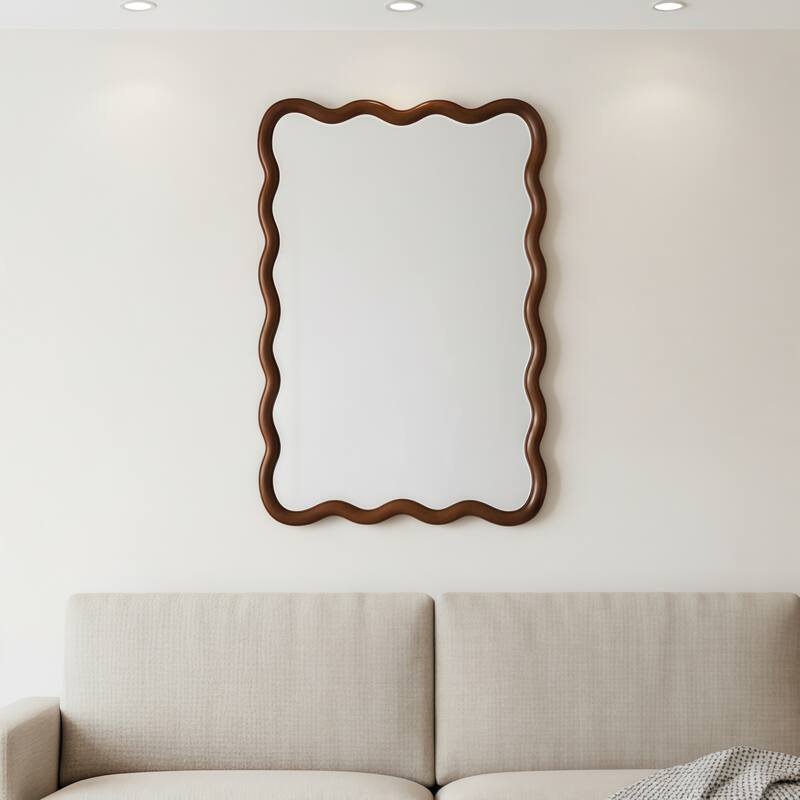 20"x30" Wavy Rectangle Solid Wood Frame Decorative Mirror