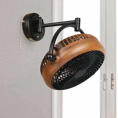 Industrial Walnut Finish 10-inch Wall Mount Fan
