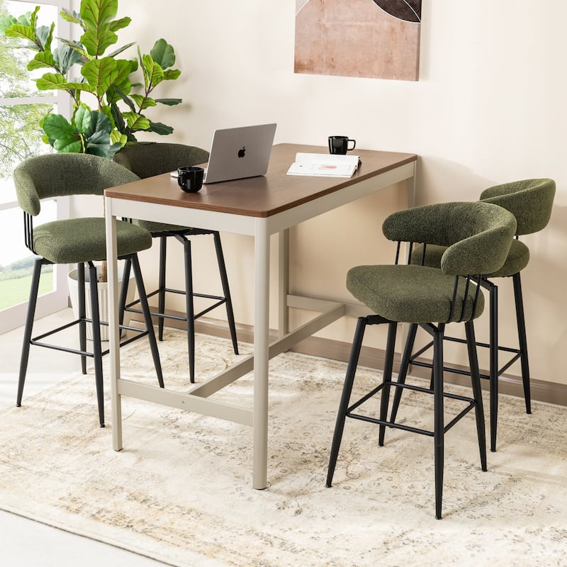 Glitzhome Set of 2 or 4 Modern Fabric Swivel High Bar Stool with Tapered Metal Legs