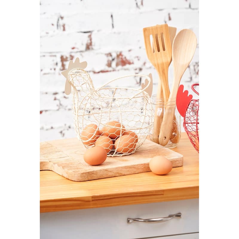 11.5 Antique White Farmhouse Vintage Chicken Egg Wire Basket with Handle for Kitchen Living Room Home Decor Storage Collecting