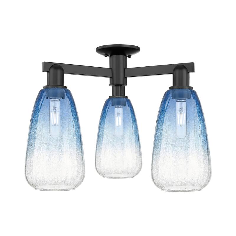 Innovations Lighting 716-3F-15-24 Brookhaven Almond Semi-Flush - Matte Black / Sapphire Blue