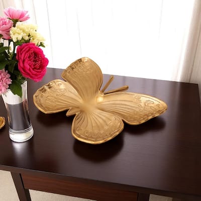 HomeRoots 18" Gold Cast Aluminum Butterfly Serving Tray - 17.6 in. x 1.75 in. x 13.1 in.