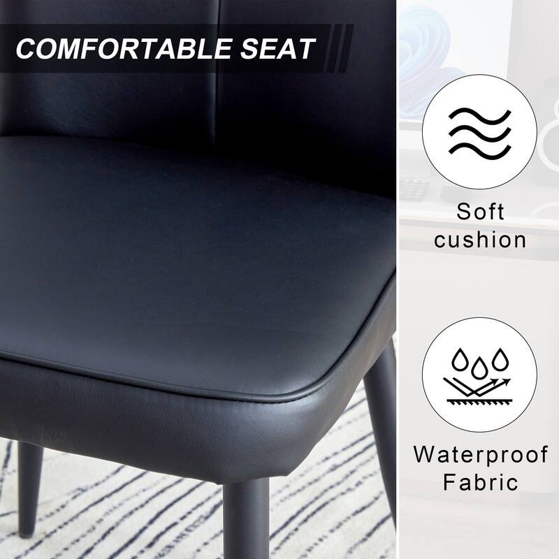 Modern/Minimalist Style PU Leather Dining Chairs Set of 2 with Black Metal Legs