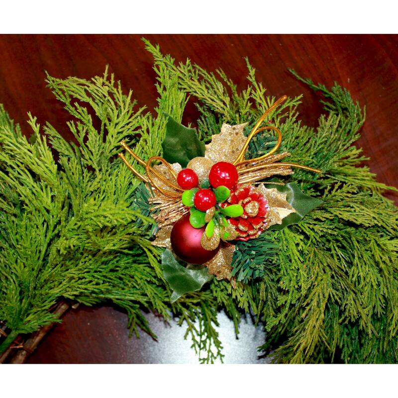 7" Christmas Pine Cone Ball Berry Pick, Set of 12 - 7