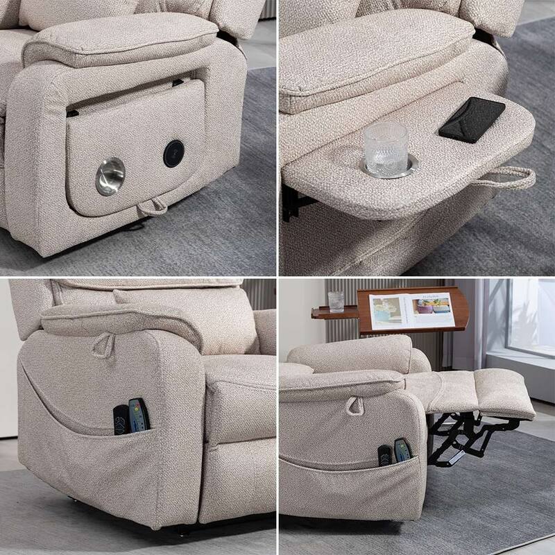 Dual Motor Oversized 180° Lay Flat Chenille Power Lift Recliner Chair with Retractable Tray, Wireless Charge