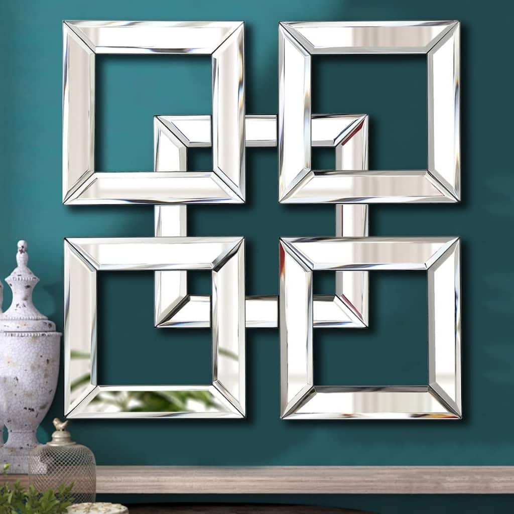 Silver Mirrored Wall Decor 16x16" Decorative Mirror Modern Fashion DIY Wall-Mounted Mirrors Square Design Gorgeous