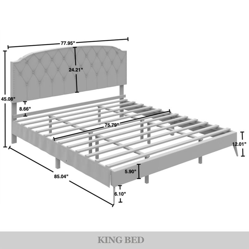 CraftPorch Velvet Button Tufted Upholstered Gold Accent Platform Bed