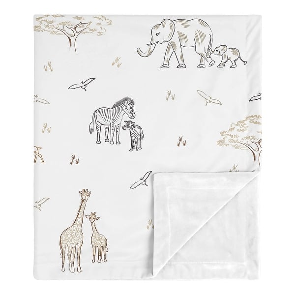 slide 2 of 5, Sweet Jojo Designs Jungle Safari Animals Baby Receiving Security Swaddle Blanket Taupe Black and White Gender Neutral Elephant