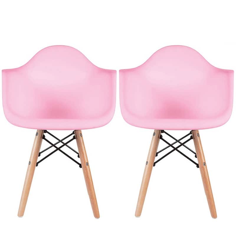 Set of 2 Kids Toddler Armchair Natural Wood legs For Children Child Preschool Kitchen Dining Home Living Room Play - Coral Pink