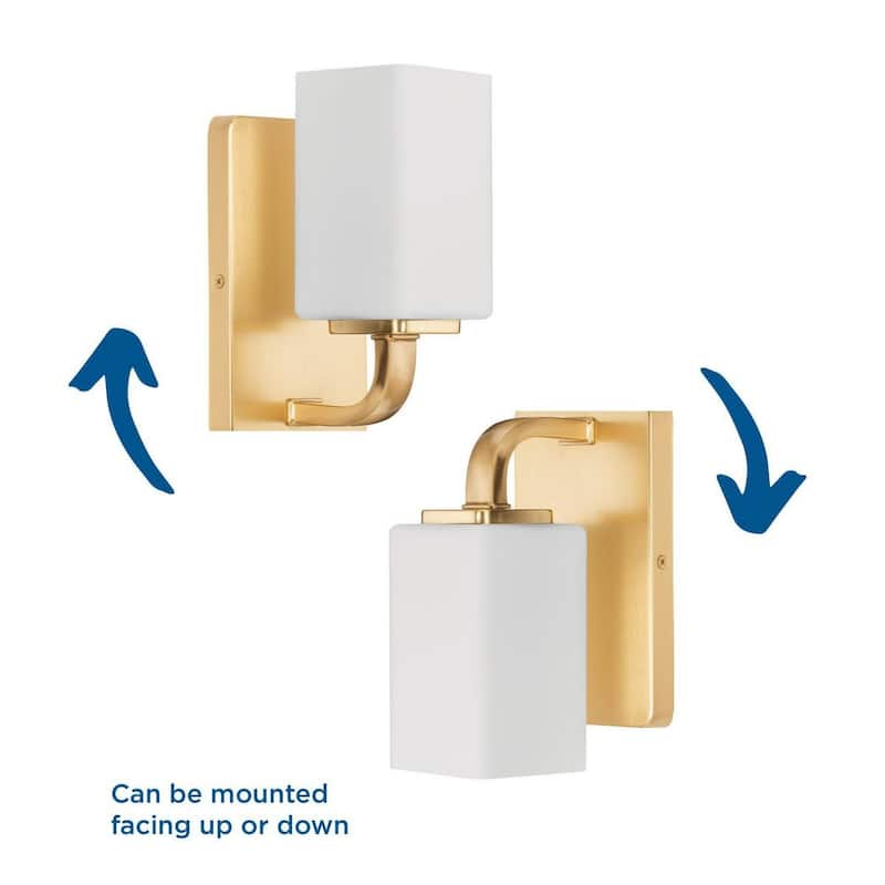 Cowan Collection One-Light Brass Etched Opal Glass Bath Vanity Light - 4.75 in x 5.5 in x 8.5 in