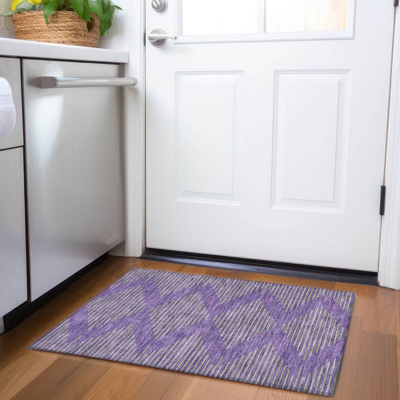 Premium Washable Super Soft Global Stripes Mayfield Rug - Purple - 1'8" x 2'6"