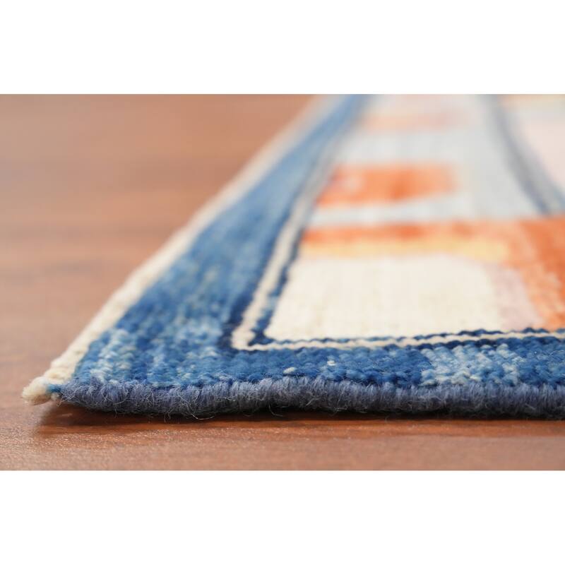 Hand Knotted Oriental 100% Wool Carpet Transitional Floral Navy Blue & Blues Oushak Area Rug - 9' 10'' X 8' 3''