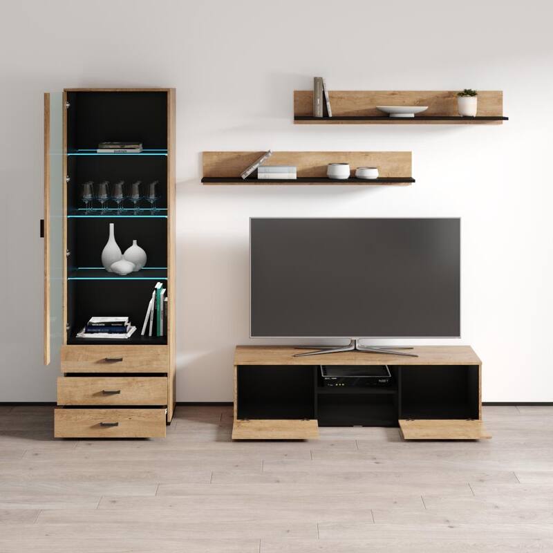 Soho 7 Modern Wall Unit Entertainment Center with 16 Color LED Lights