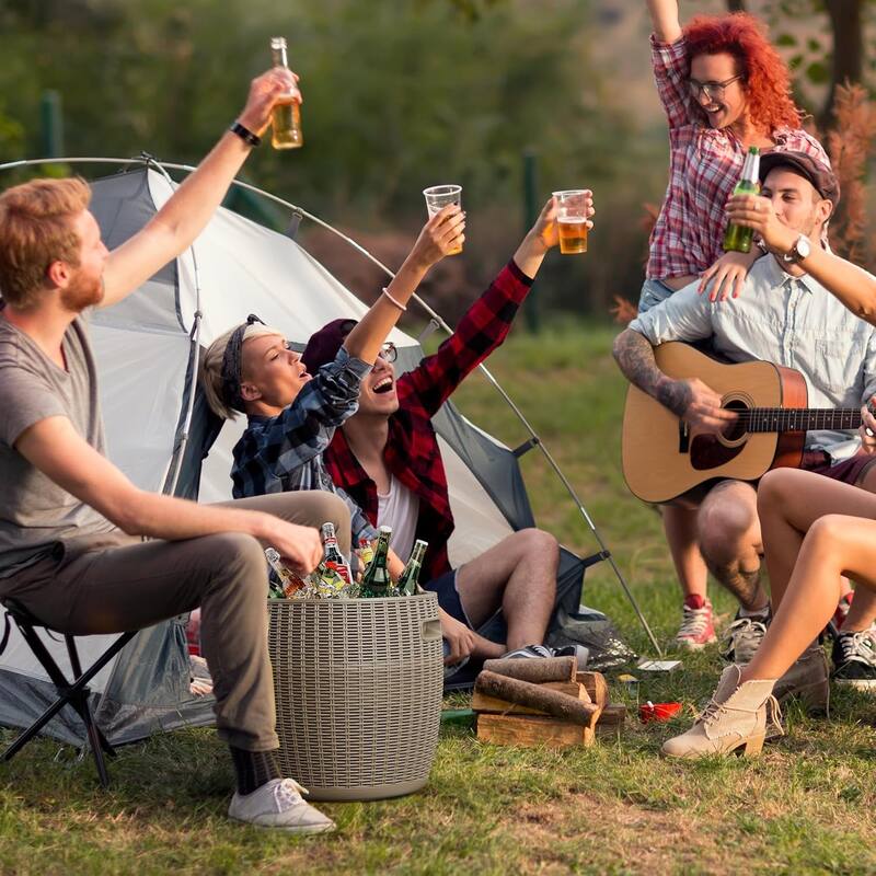 All-in-one Outdoor Ice Bucket, Indoor Storage Basket Seat, Durable Rattan Design