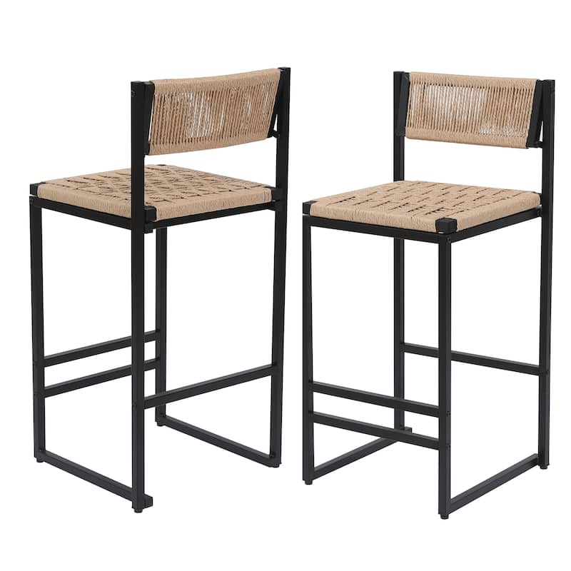 Paper Rope Weave Dining Chairs Counter Height Barstool Set of 2 - Honey