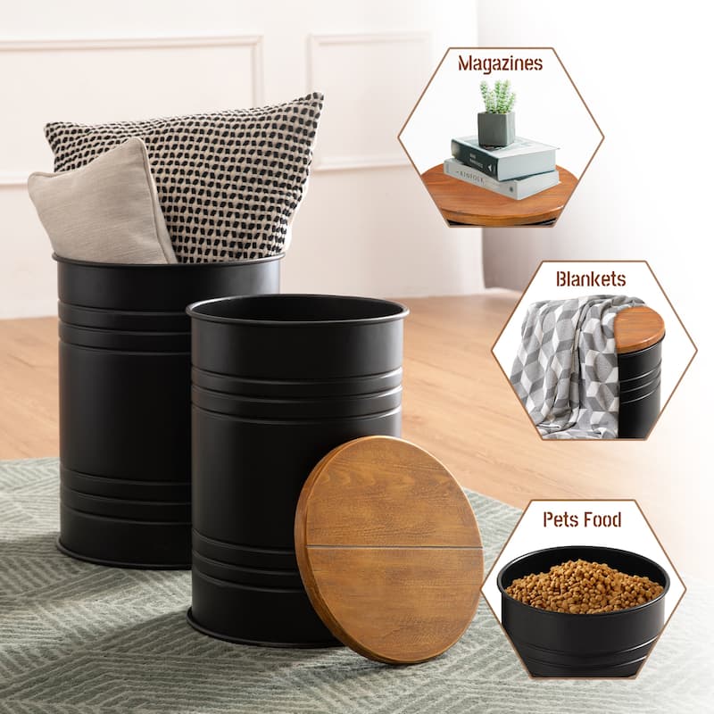 Glitzhome Industrial Farmhouse Round Storage Side Tables (Set of 2)