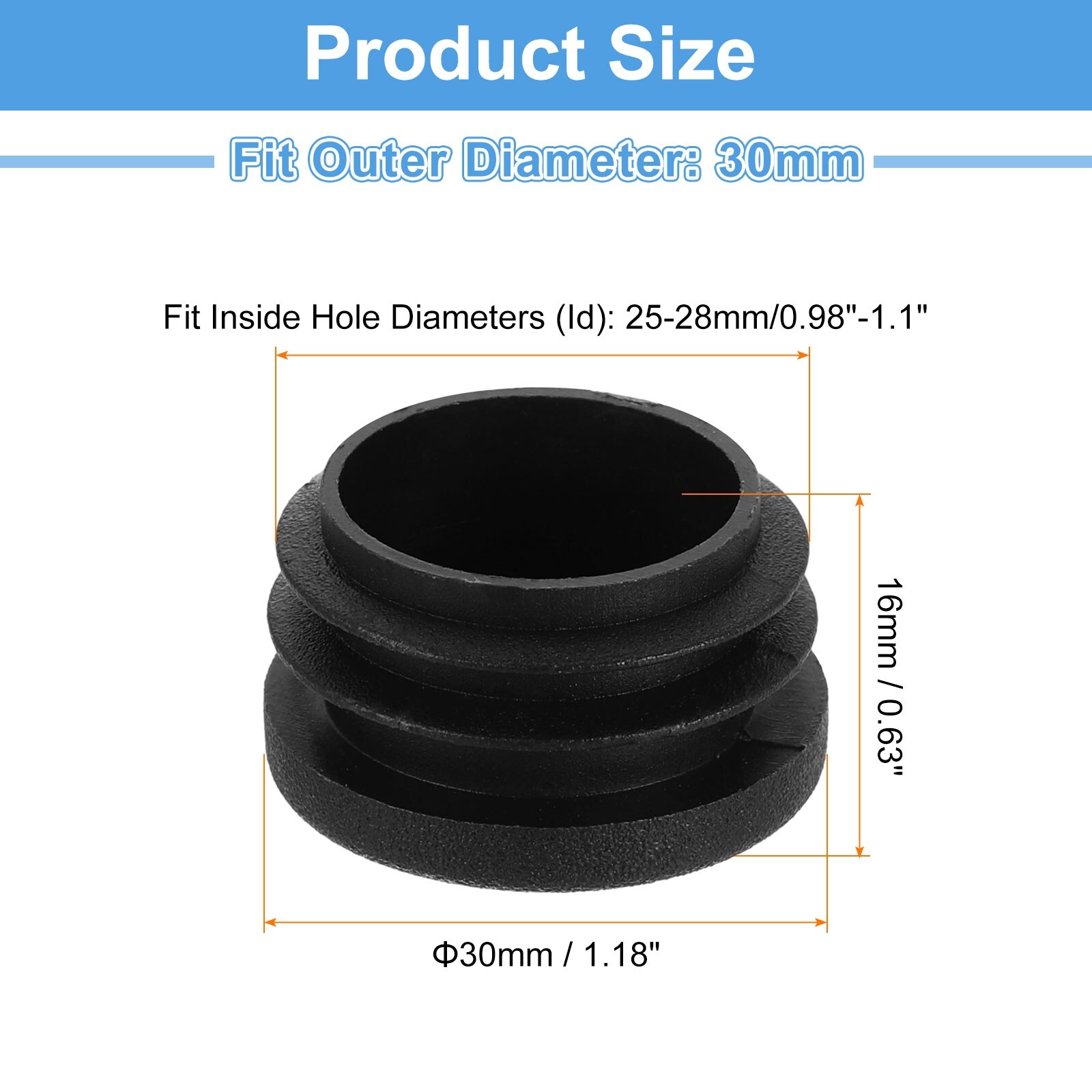 Plastic Plug, Black Tubing End Cap Plugs, Furniture Leg Pipe Insert, Glide Protection for Chair, Sofa, Table, Shelf