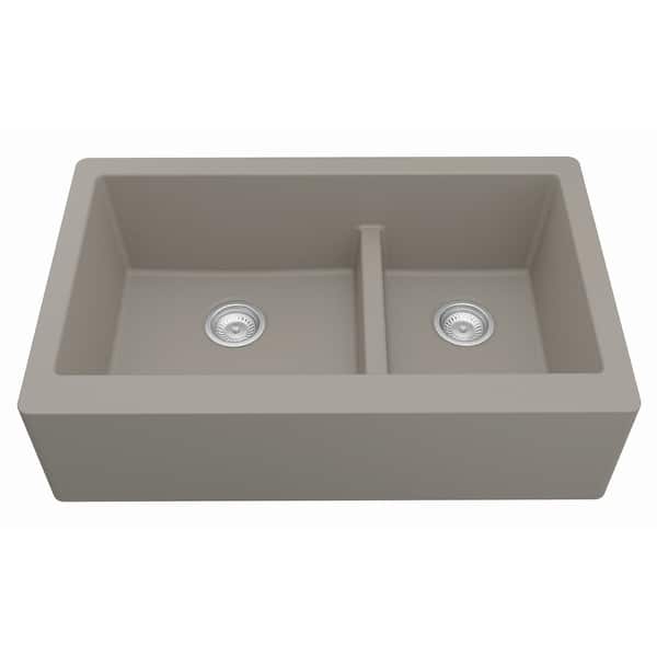 slide 2 of 54, Karran Farmhouse/Apron-Front Quartz Double Bowl Kitchen Sink Concrete