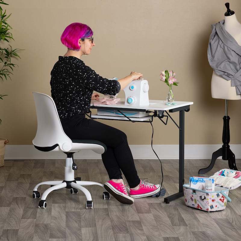 Sew Ready Rollaway II Sewing Table Silver/White Portable Folding Rolling.