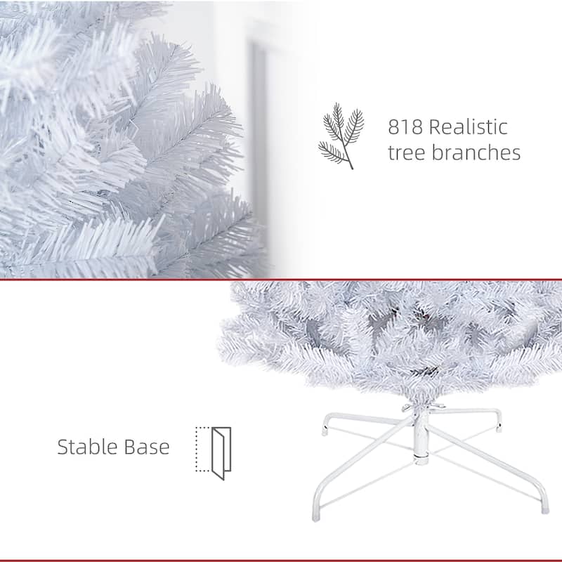 7 Ft White Christmas Tree Indoor Decoration with Flame Retardant Branches and Foldable Base - 29.5" Dia. x 82.7" H