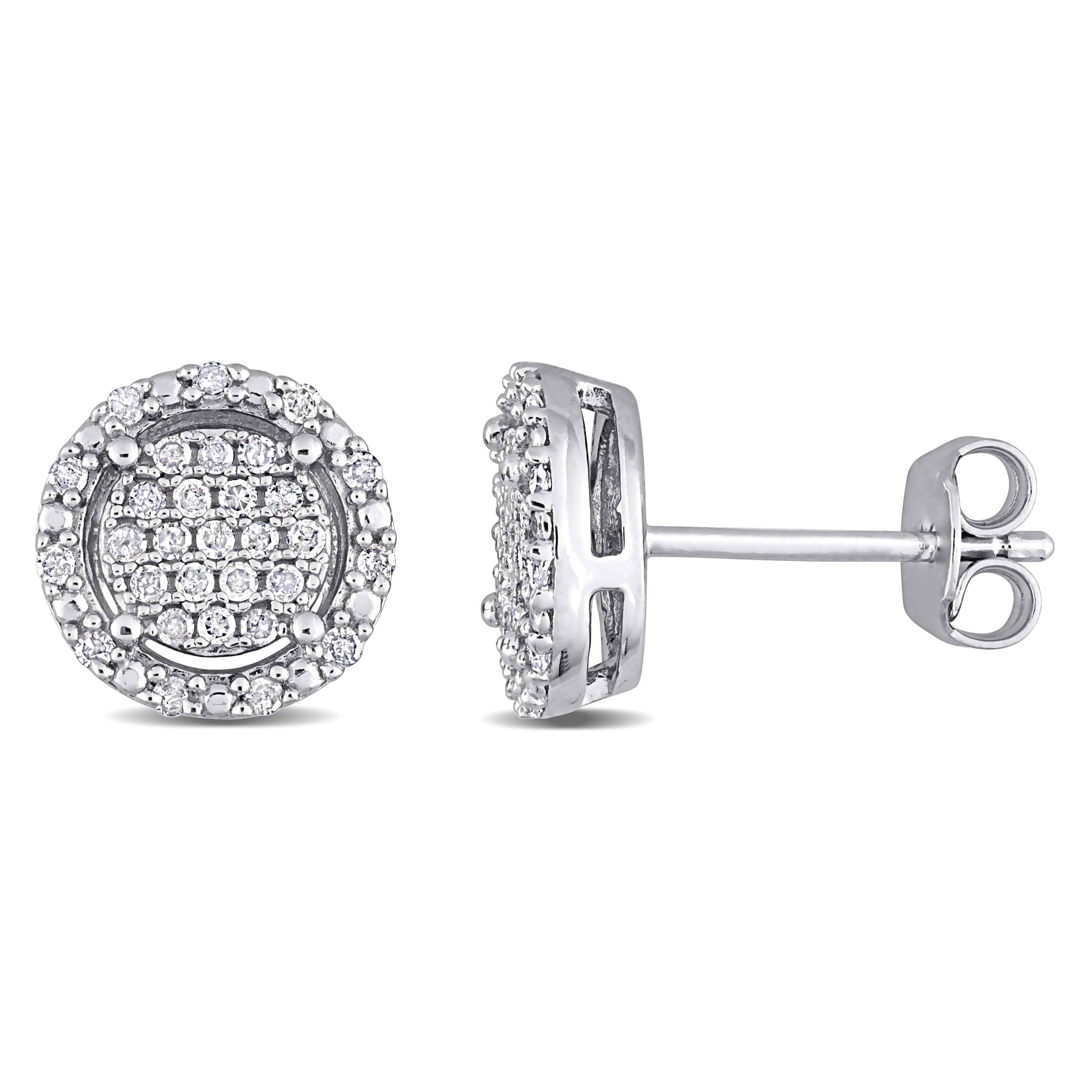 Miadora 1/3ct TDW Diamond Clustered Halo Stud Earrings in Sterling Silver