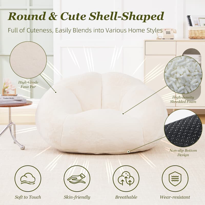 HOMEFUN Fabric Upholstered Oversized Round Comfy Bean Bag Lazy Sofa for Living Room