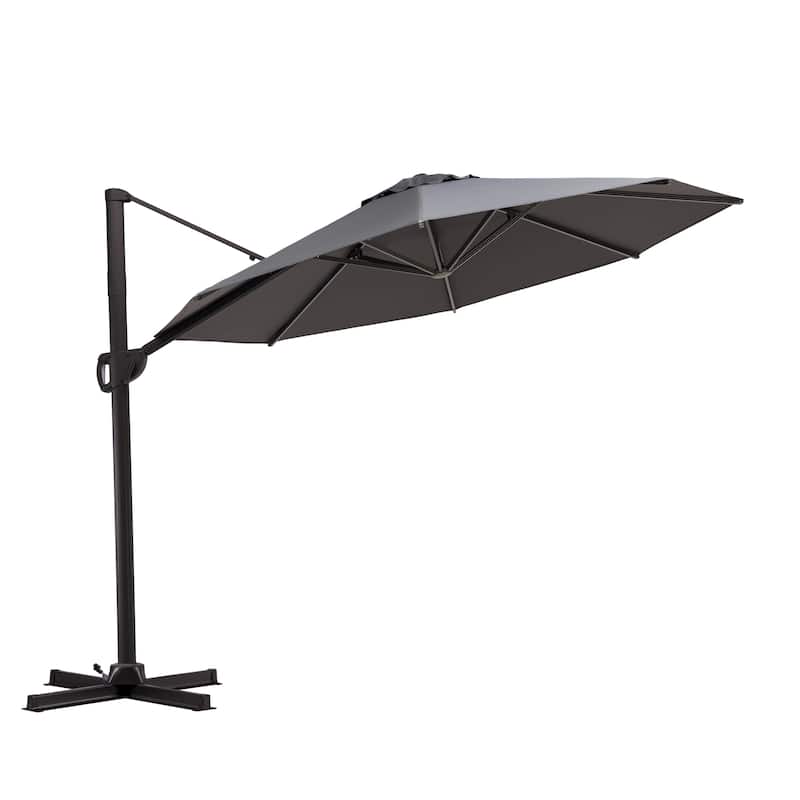 10ft Round Patio Offset Cantilever Umbrella Outdoor Hanging Umbrella with Cross Base
