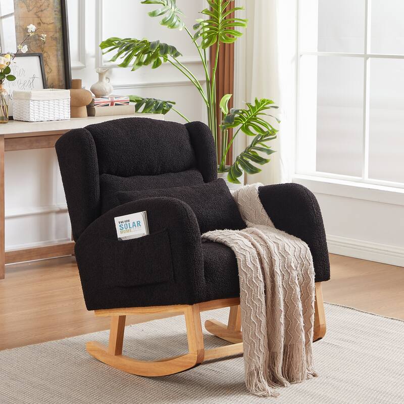 20" Seat Wide Fabric Rocking Chair with High Backrest and Two Side Pockets