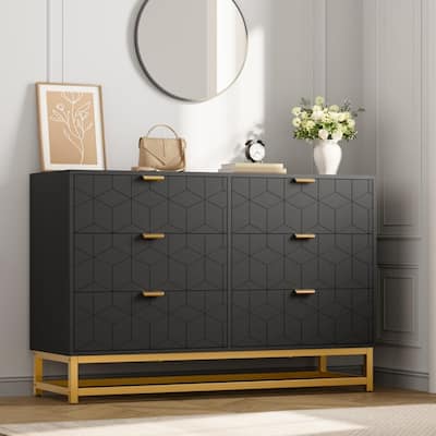 6 Drawer Dresser for Bedroom with Gold Metal Handles for Hallway, Entryway