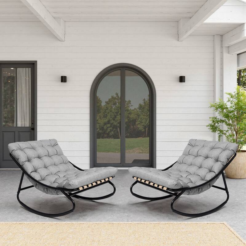 Outdoor Metal Frame Rocking Chair with Water-Resistant Cushions