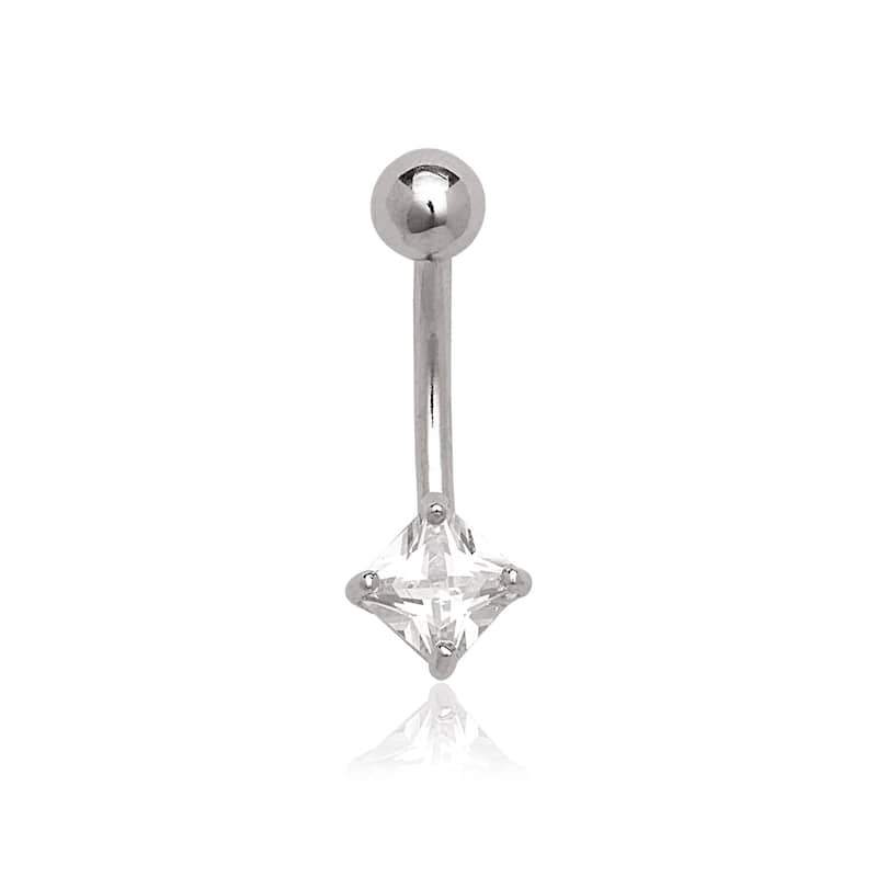 14k Gold Princess Cubic Zirconia Belly Navel Ring (14 Gauge) - White
