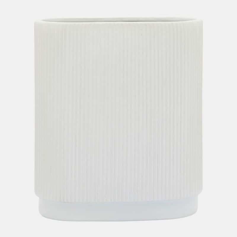 Ceramic Ridged Tabletop Vase - 12" - White