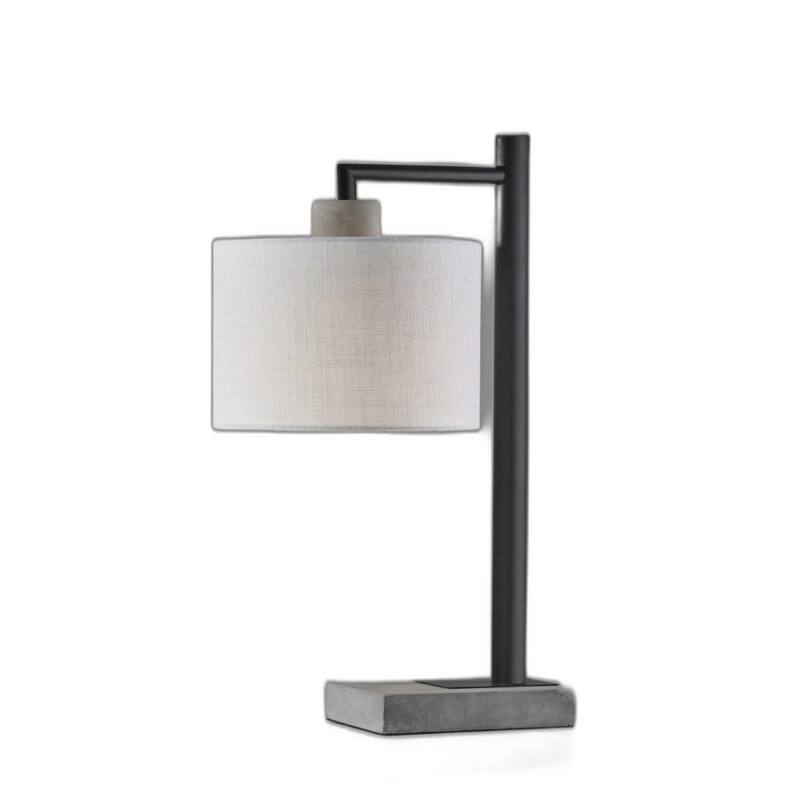 Grey Metal Base Rectangular Table Lamp with White Linen Empire Shade - 13.25” x 10” x 22.5” (D x W x H)