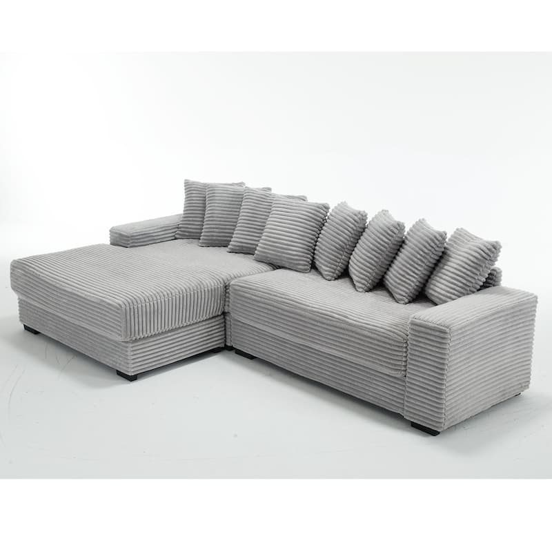 111" Corduroy L-Shaped Sectional Sofa (Left Chaise, 8 Pillows)