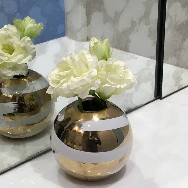 Gold Vase with White Brushed Design