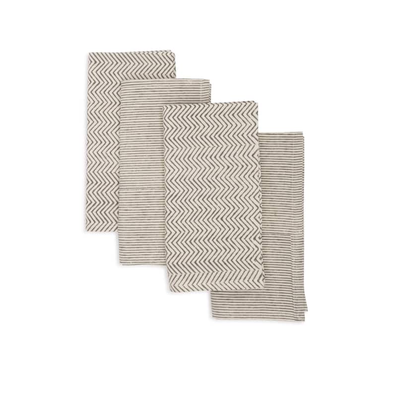 ASPEN Placemats - Hand Block Printed Kora (Unbleached Cotton), Fair Trade | Set of 4, 14"x20" by Sustainable Threads - Grey and Off White