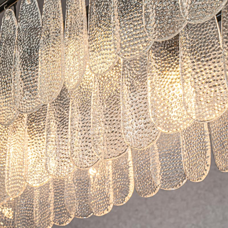 CraftHome 5-Light 39'' Matte Black Rectangle Elegant Vintage Textured Glass Chandelier Art Glass For Ktichen Island - W39''