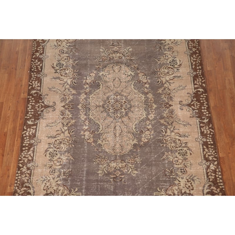 Distressed Sparta Turkish Vintage Area Rug Handmade Wool Carpet - 6'2"x 9'5"