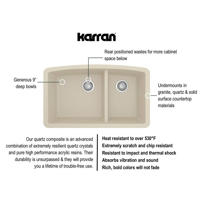 Karran Undermount Quartz 32 in. 60/40 Double Bowl Kitchen Sink Kit