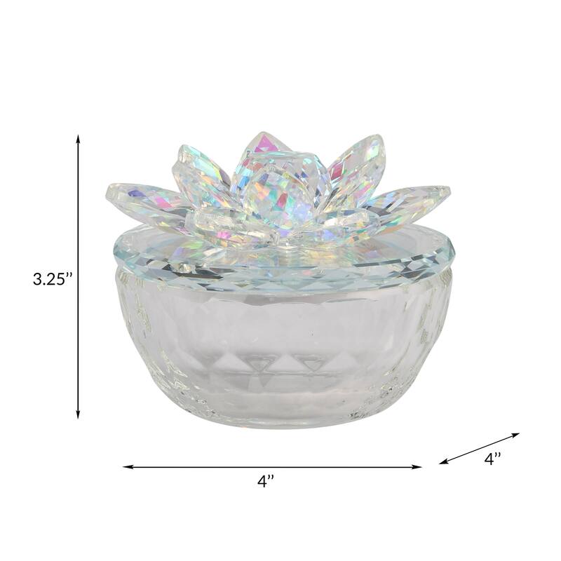 Decorative Rainbow Lotus Top Glass Trinket Dish for Jewelry and Keepsake Storage